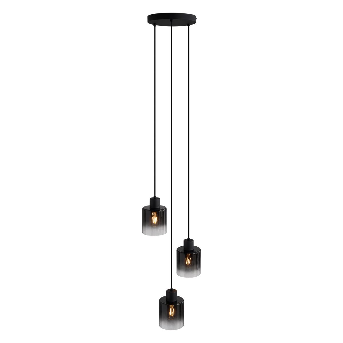 Moderne hanglamp zwart met smoke glas 3-lichts - Dame