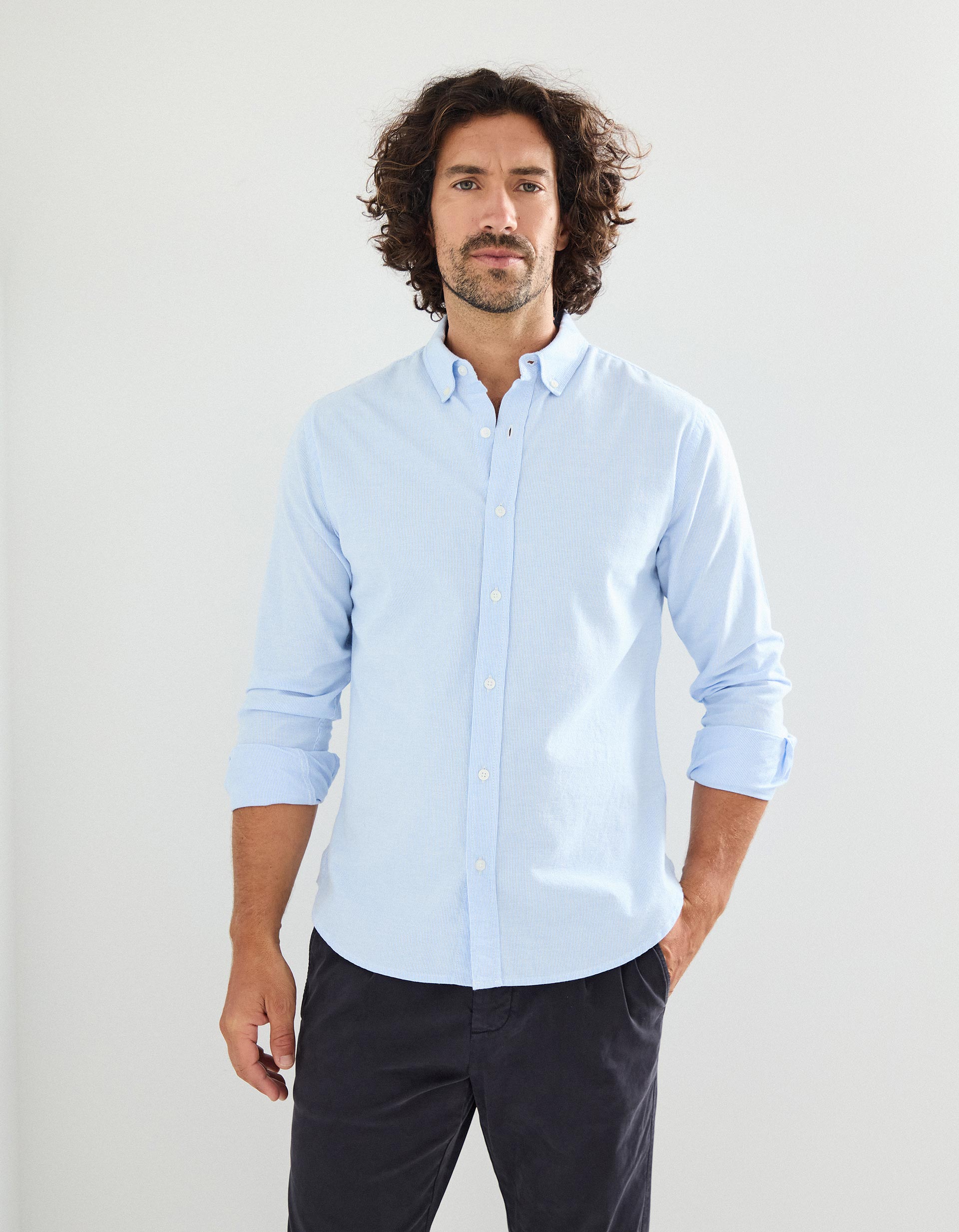 Camisa 'Slim Fit', Homem, Azul Claro