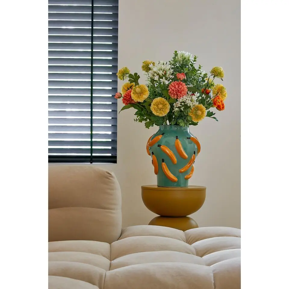 Mica Decorations Moza Vaas - H30 x Ø27 cm - Keramiek - Groen, Geel