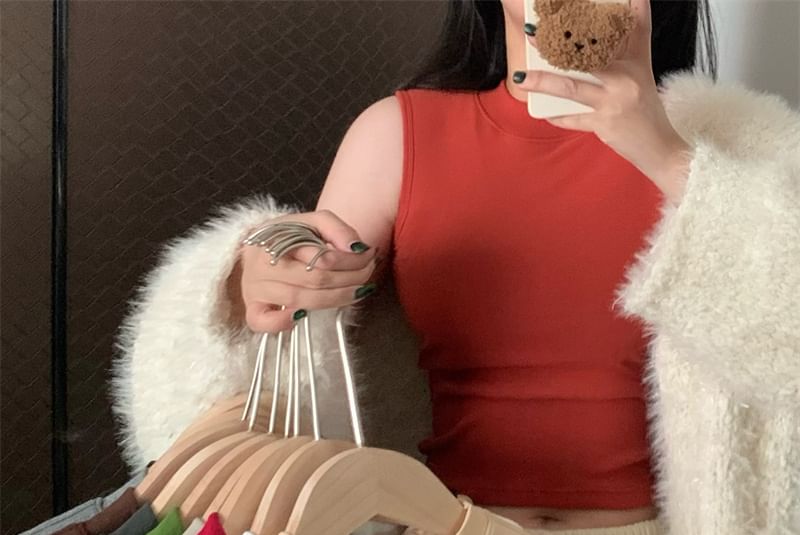 Edise - Tanktop met gewatteerde, effen kraag en opstaande kraag