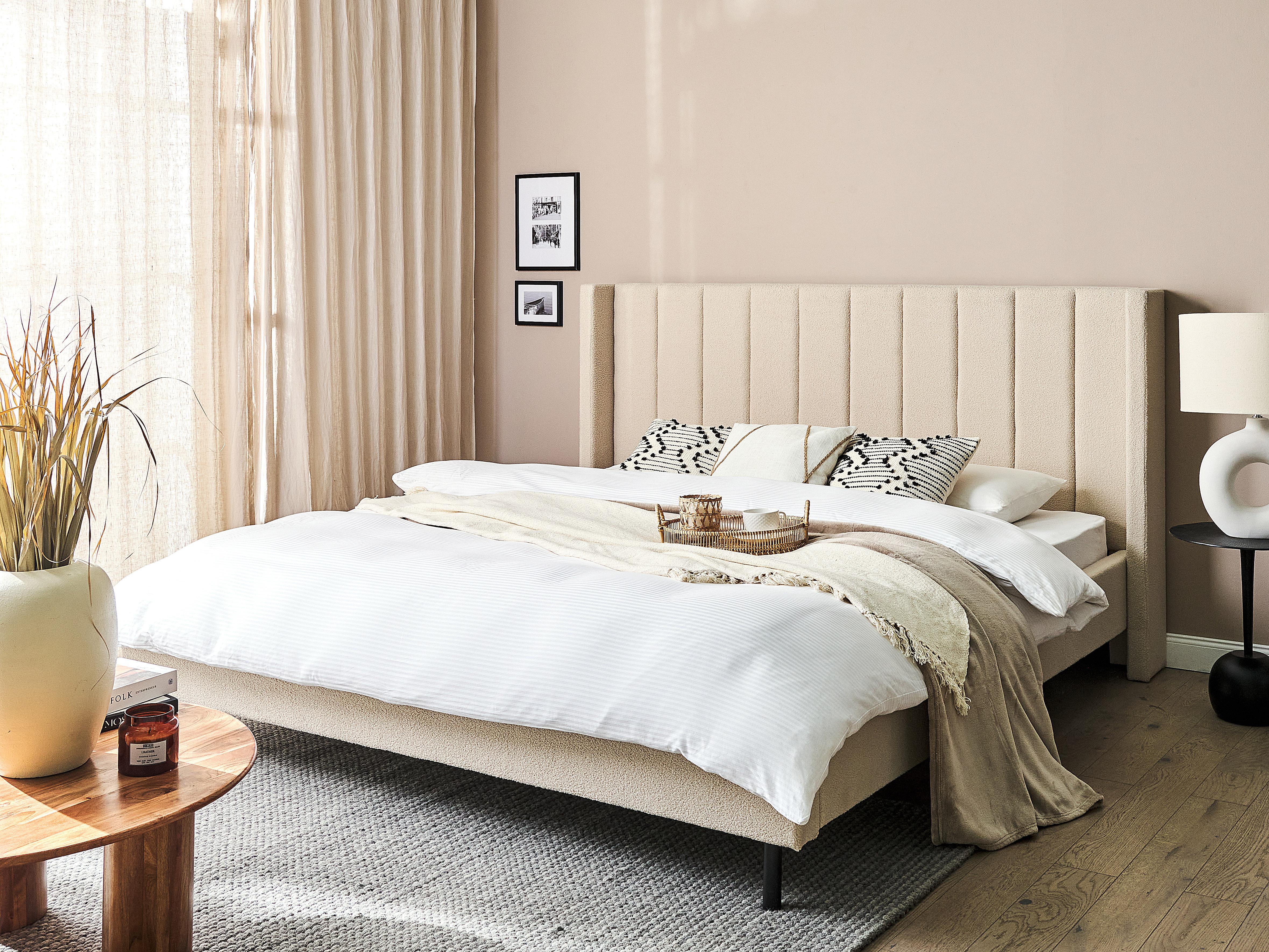 Bed Bouclé VILLETTE 180 x 200 cm Beige