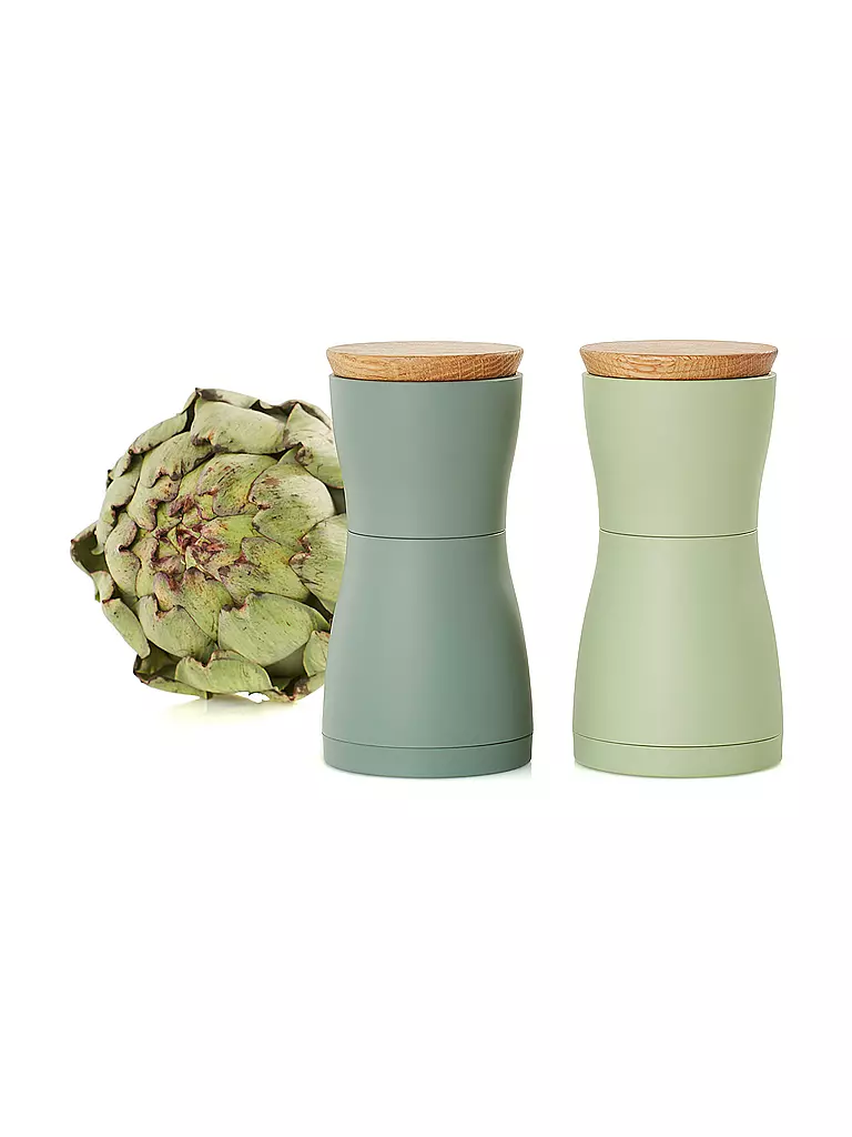 AD HOC Salz- und Pfeffermühlen Set 2-teilig 13cm TWIN Hell- /Dunkelgrau grün