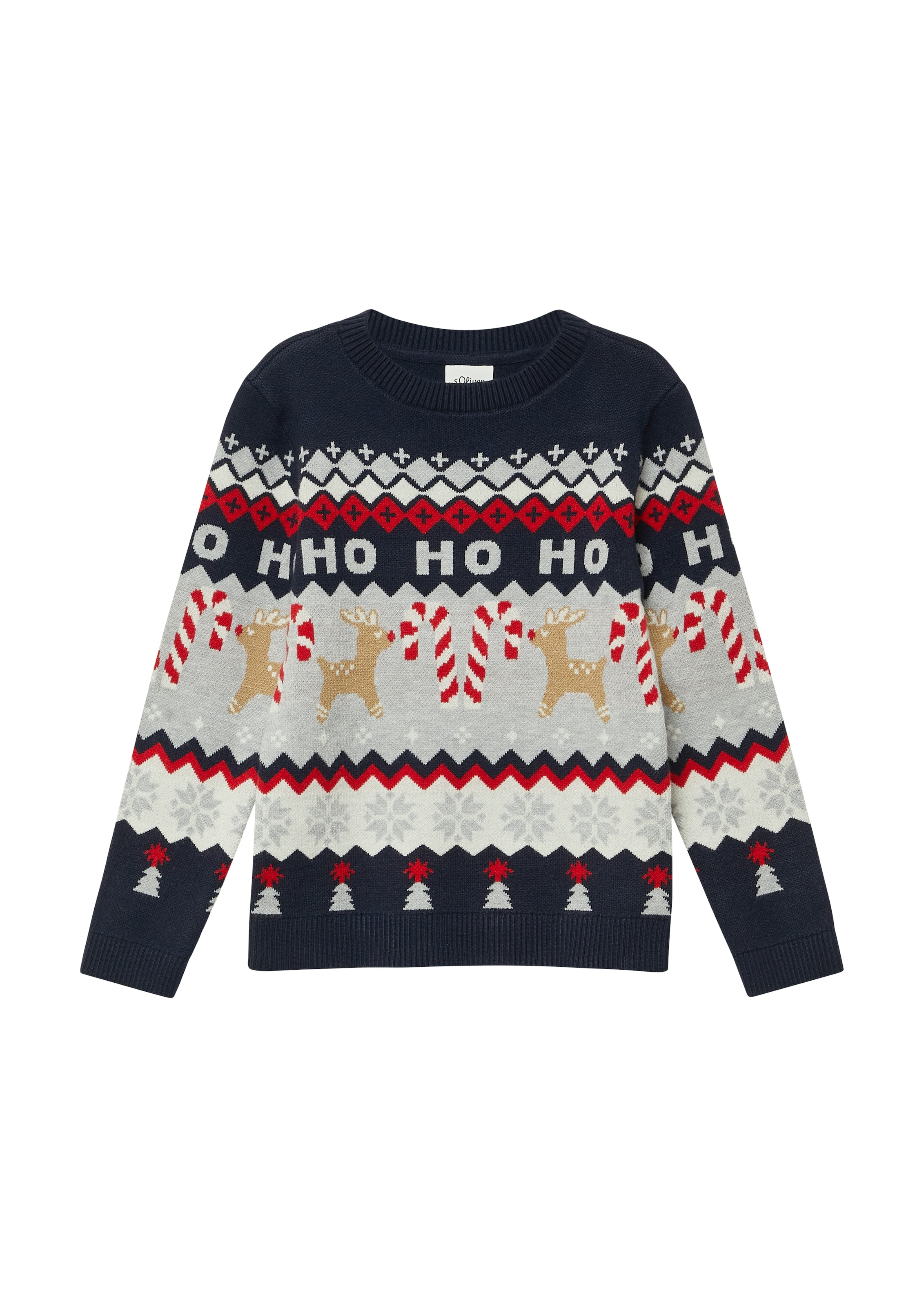 s.Oliver Junior Weihnachtspullover , mit Rundhalsausschnitt, Intarsie, Regular Fit