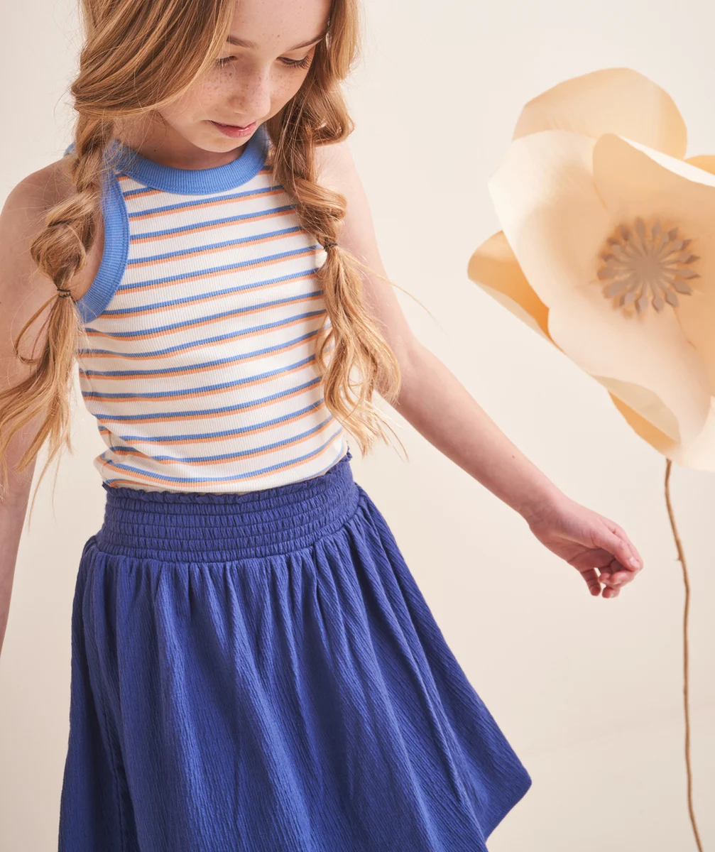 JUPE FILLE EN MAILLE ET FIBRES RECYCLÉES BLEU AVEC SHORT