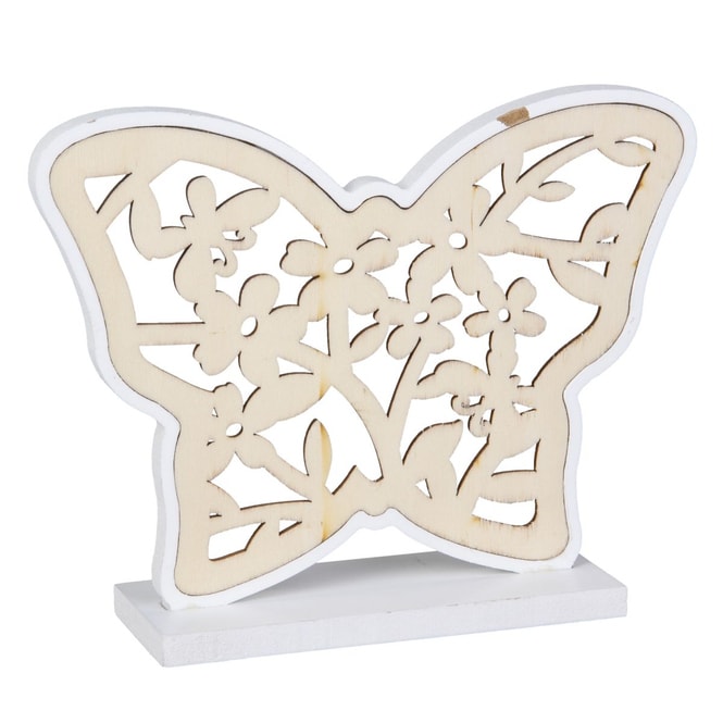 Standdeko - Blume oder Schmetterling - braun/weiß - ca. 15,5 x 5 cm - 1 Stück