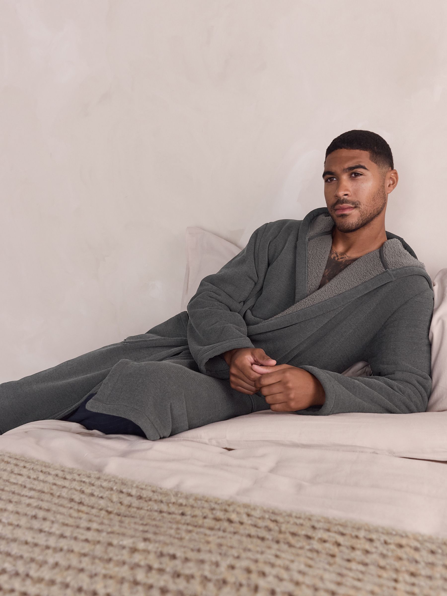 Leisteen grijs - Corded Textured Dressing Gown