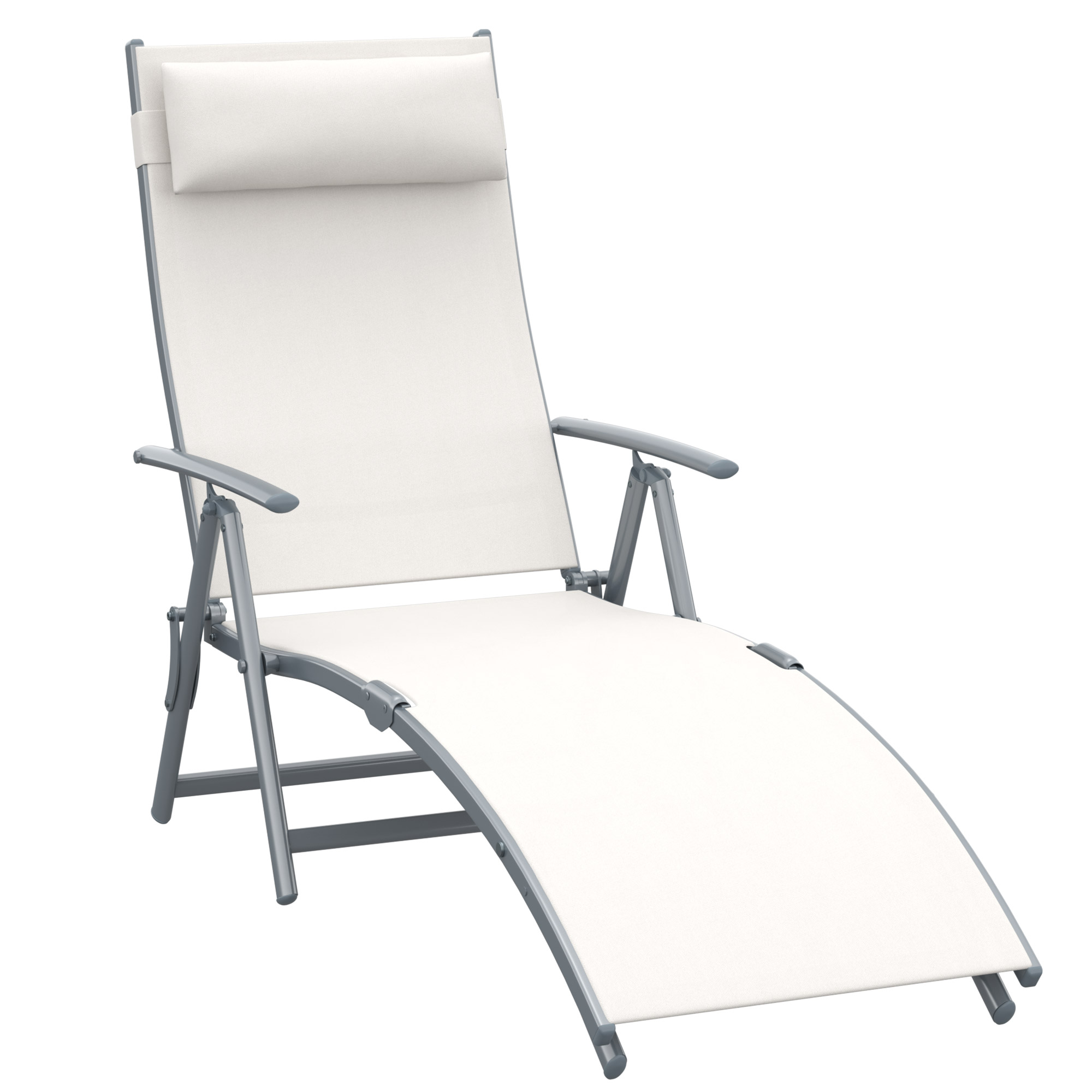 Espreguiçadeira dobrável Outsunny para jardim, com encosto ajustável em 7 níveis, almofada e apoios de braço, capacidade de carga de 165 kg, ideal para piscina, terraço e camping, dimensões 137 x 63,5 x 100,5 cm, bege.