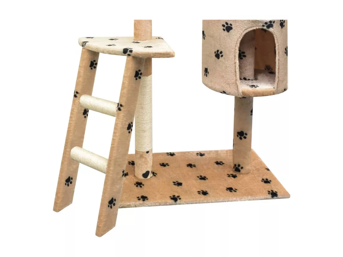 Arbre à chat et griffoir Sisal 150 cm Empreintes de pattes Beige