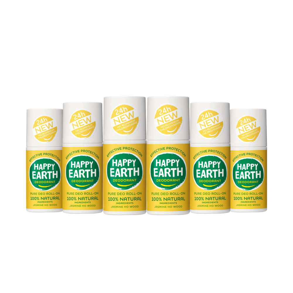 6x Happy Earth 100% Natuurlijke Deodorant Roller Jasmine Ho Wood75 ml