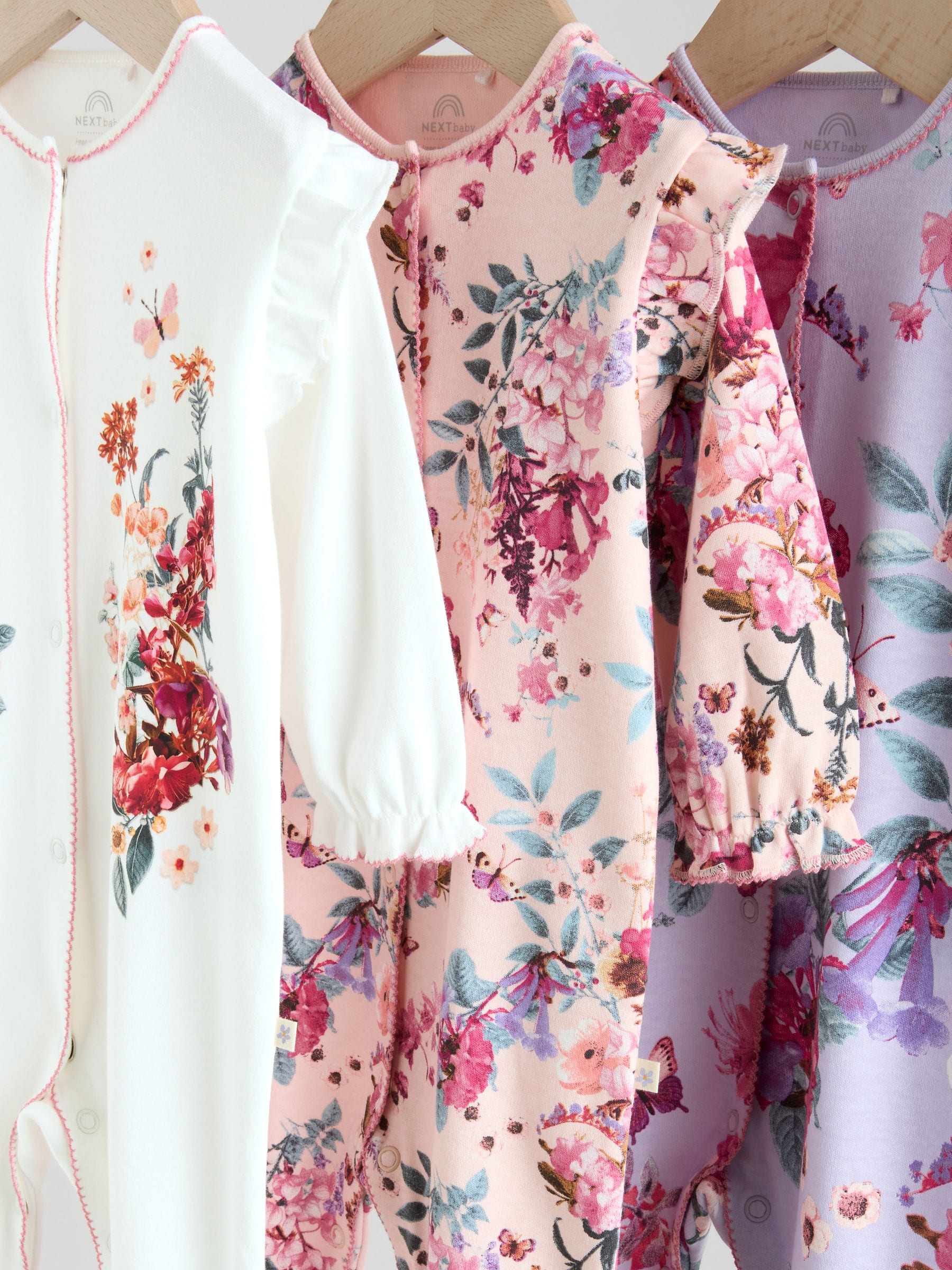 Ecru met bloemenmotief - Verpakking van 3 babypyjama's (0 mnd-2 jr)