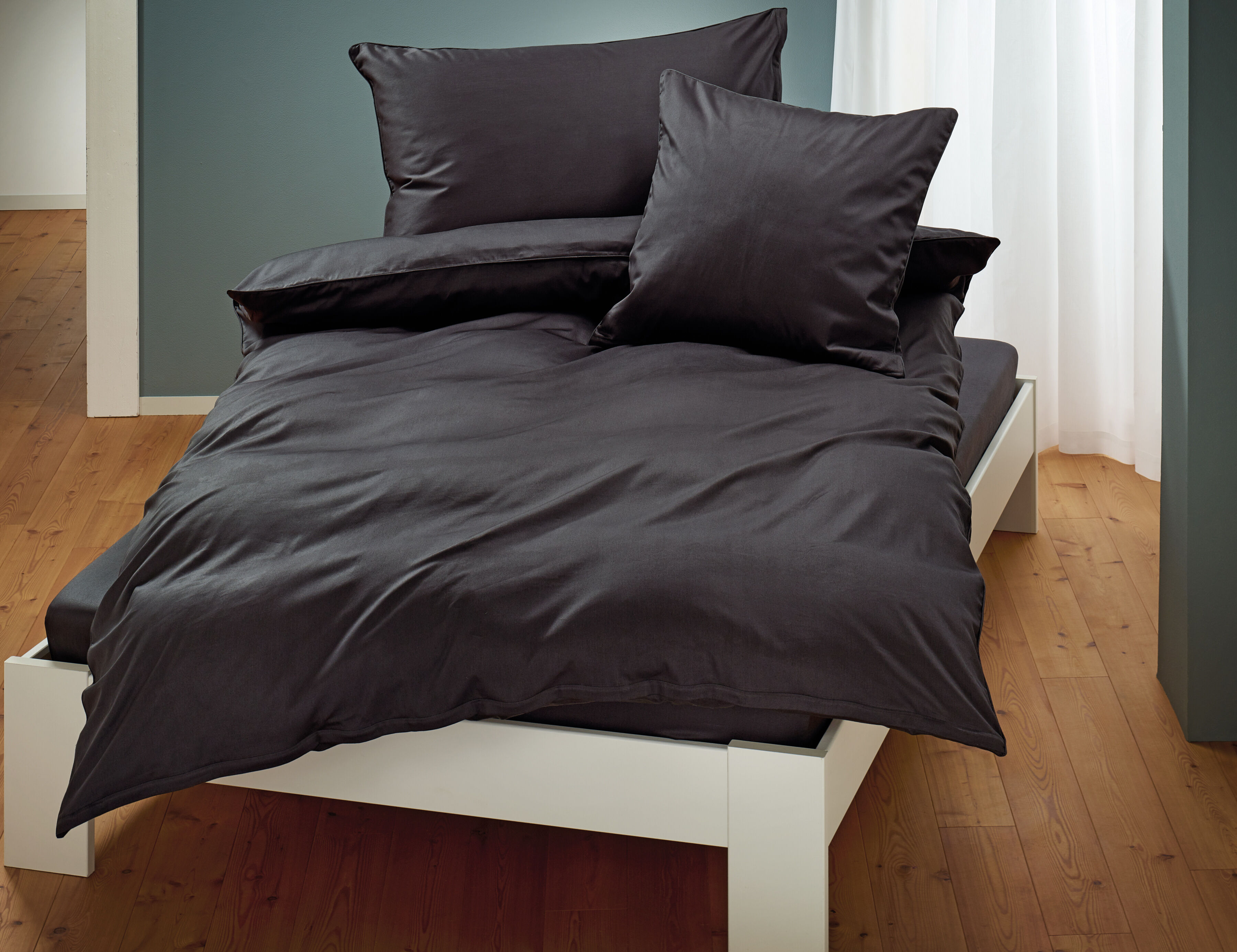 Uni Satin Bettwäsche mit Biese