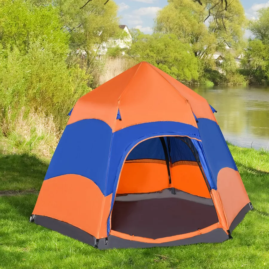 Outsunny Doppelwandzelt für 5–6 Personen orange, blau