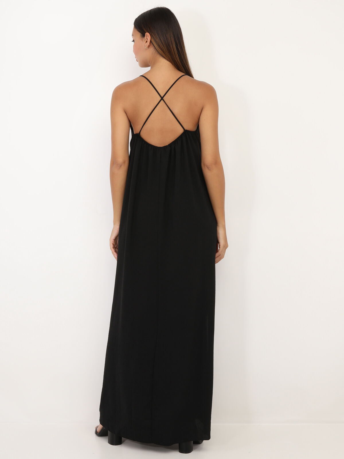 Robe longue fendue à dos croisé- Noir