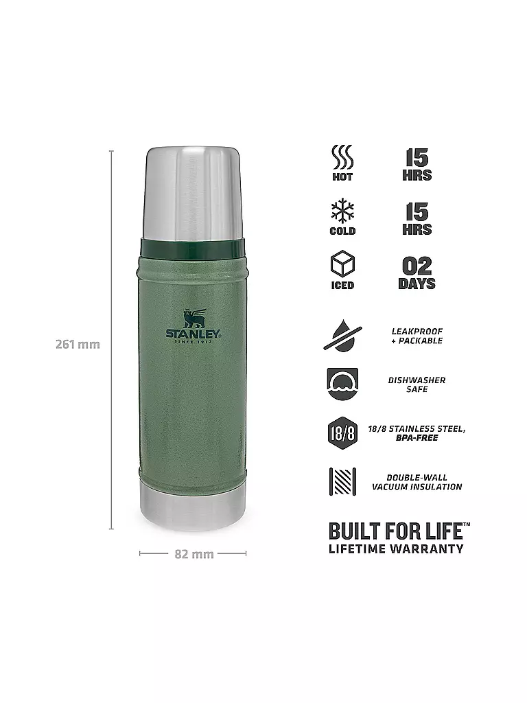STANLEY Isolierflasche - Thermosflasche Classic 0,47l  Grün olive