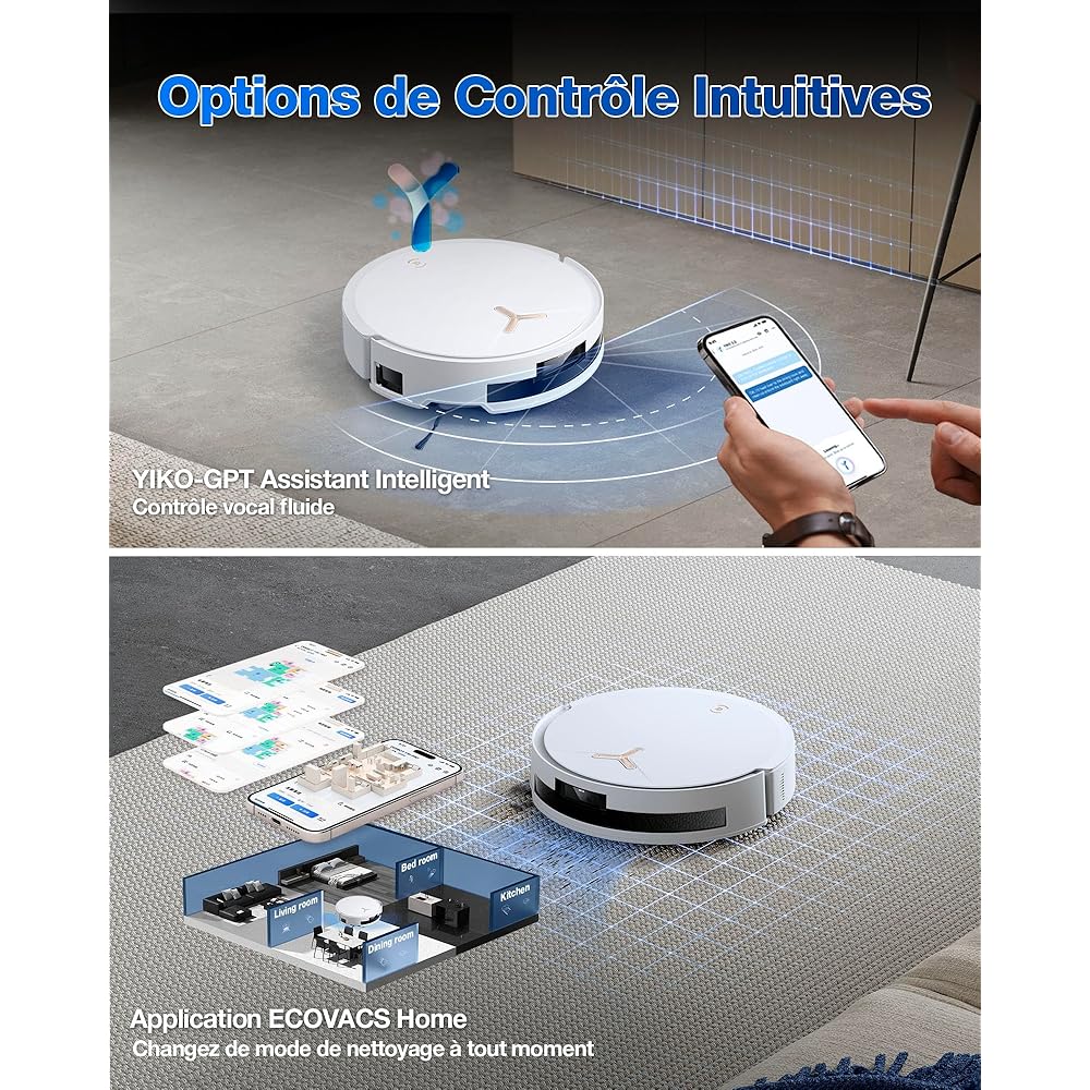 ECOVACS T50 Max Pro Omni Aspirateur Robot avec Station, 18500Pa, Brosse latérale et serpillière Extensibles, Ajout Automatique Solution de Nettoyage, Lavage à l'eau Chaude 40-75 ℃, Blanc : Cuisine et Maison