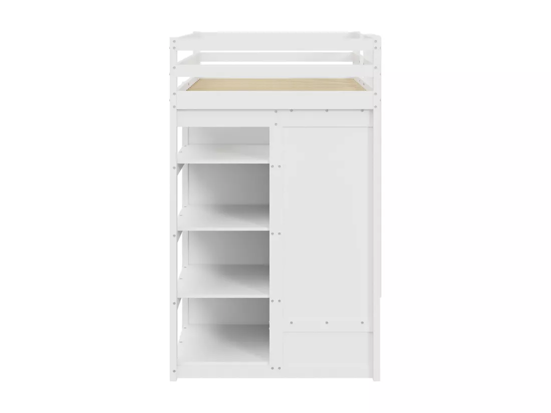 Lit superposé 90x200cm, lit enfant avec lit gigogne 90x190cm, armoire, échelle, tiroirs et compartiment de rangement, blanc