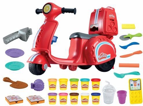Play-Doh Pizza Bezorgscooter - Speelset - Loopscooter - Speelkeuken - Inclusief 10 Play-Doh potjes en 16 accessoires