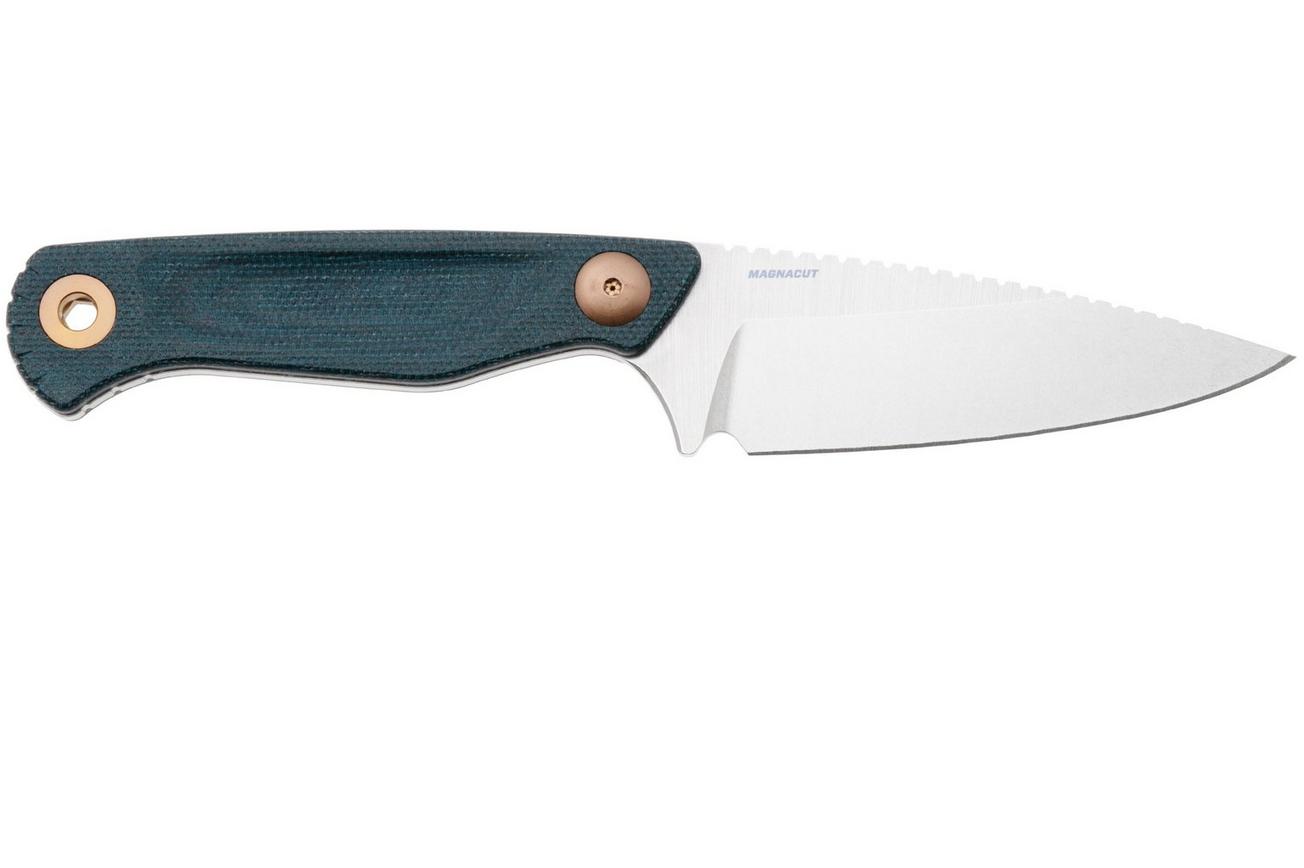 Benchmade Dacian 203-04 Stonewashed CPM MagnaCut, Blue Canvas Micarta vaststaand mes, lederen en kydex schede