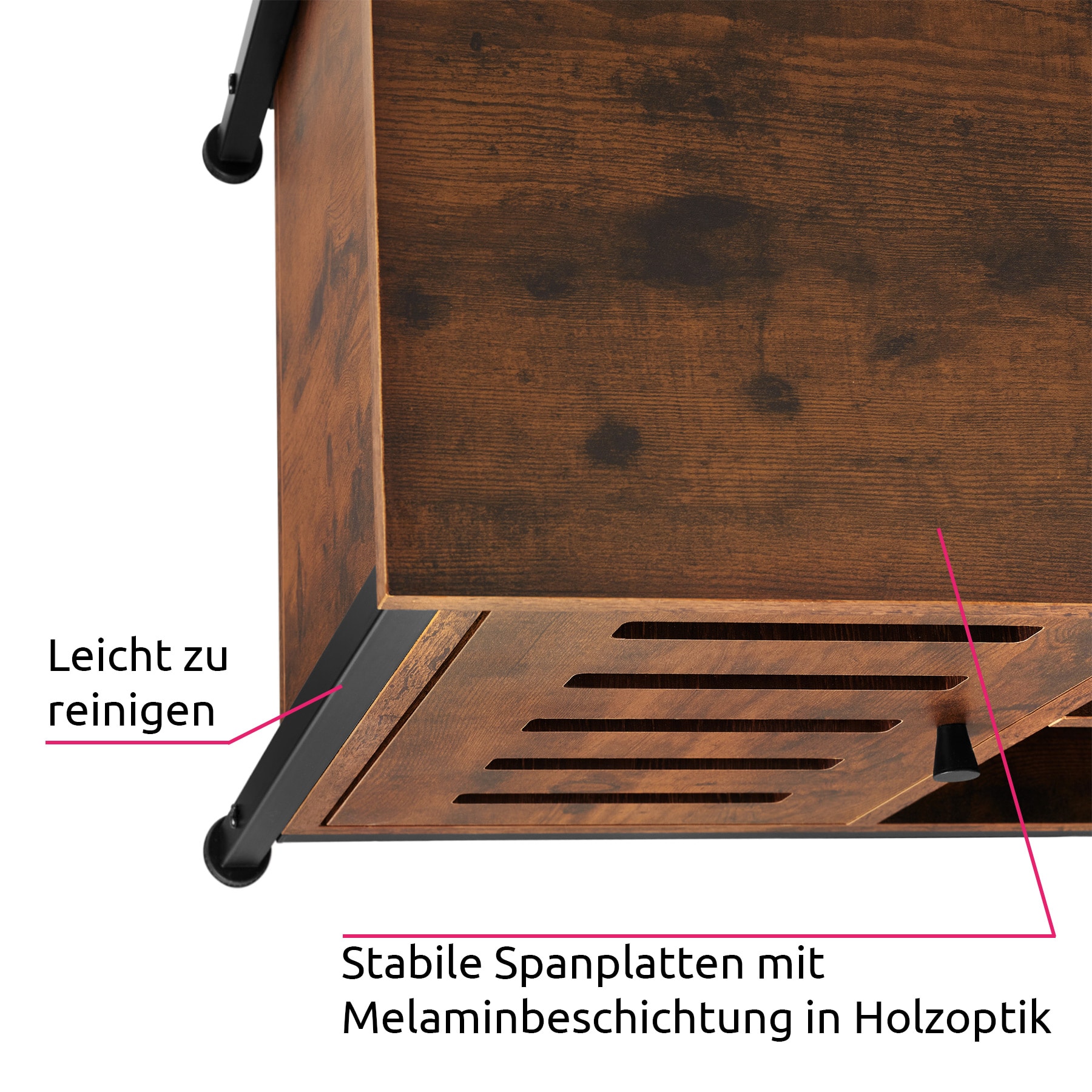 tectake® TV-Board, Industrial Style, offenes Fach, 2 Staufächer mit Magnettüren, verstellbarer Einlegeboden, 2 Kabelaussparungen, 110 x 41,5 x 50,5 cm