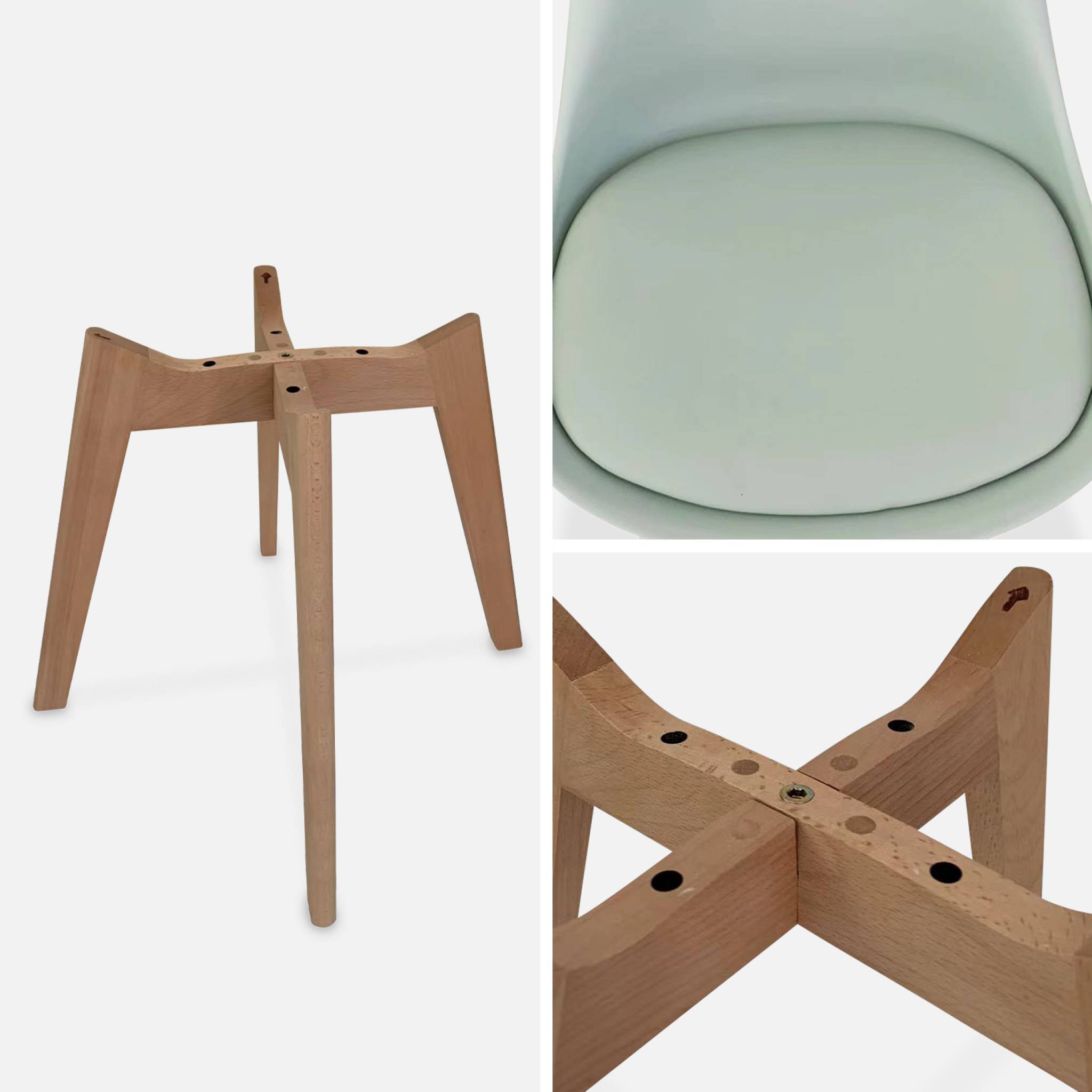 Lot de 6 chaises scandinaves. Pieds bois de hêtre. Chaises 1 place. Vert céladon