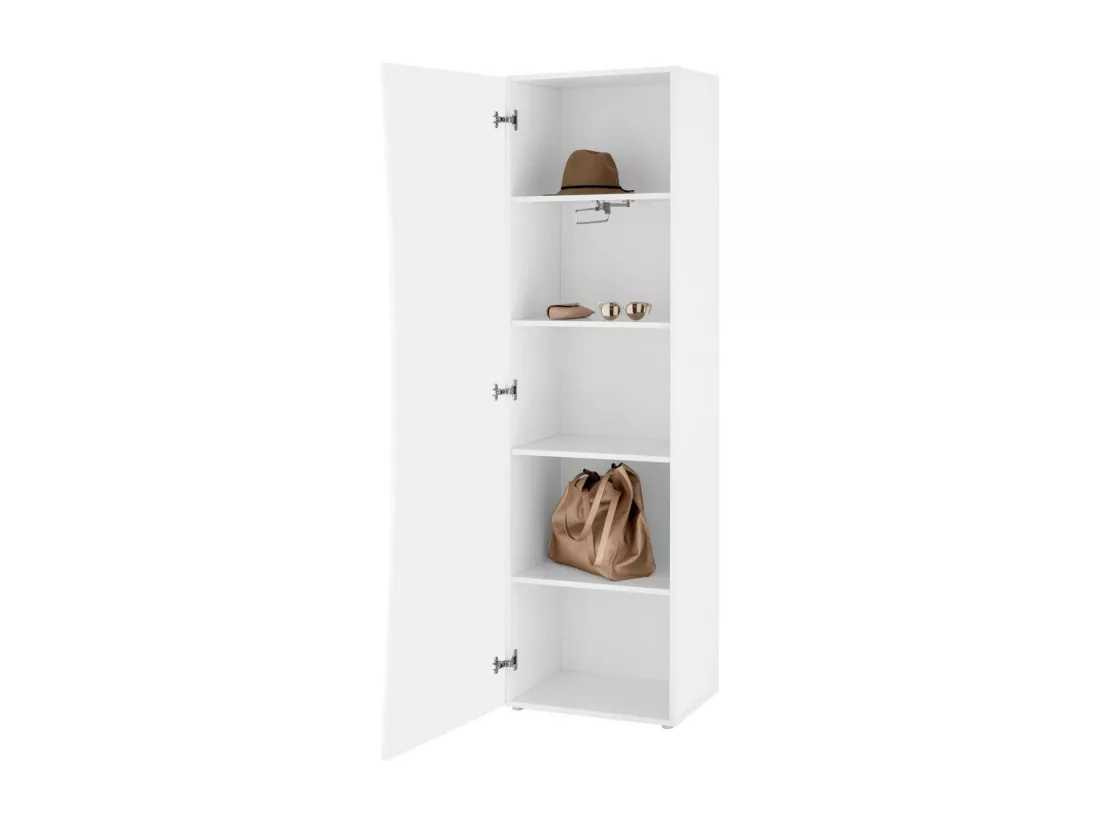 Armoire polyvalente Filippo, Étagère à chaussures avec 1 porte et 4 étagères, Armoire multifonctionnelle, 100% Made in Italy, 63x40h187 cm, Blanc brillant