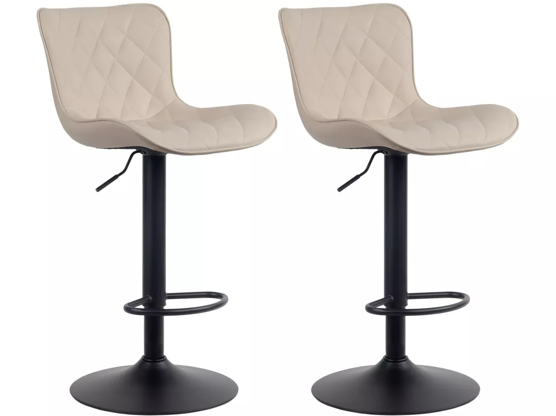 Lot de 2 Tabourets de bar - Similicuir & Métal - Crème - Emma