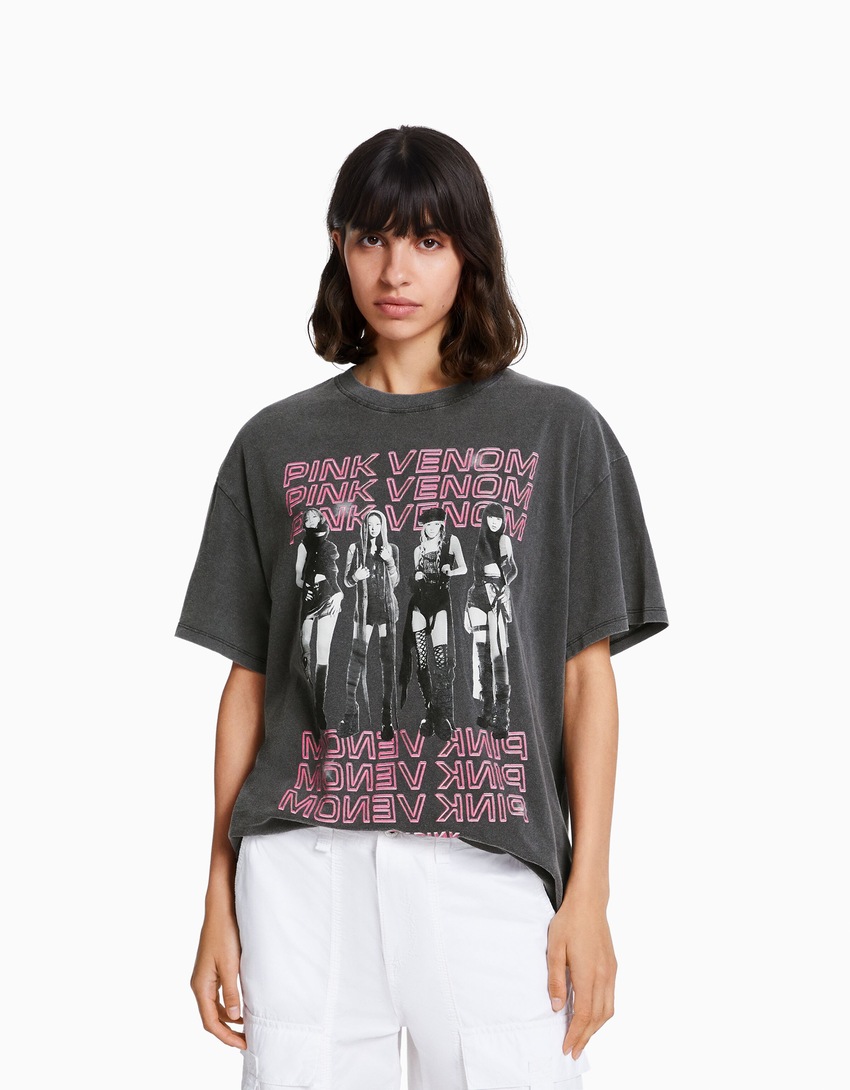 Camiseta de manga curta oversized com estampa Blackpink