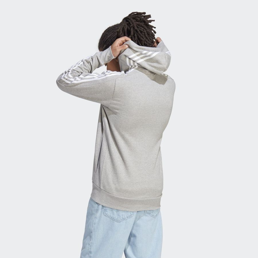 adidas Sweat à Capuche Essentials French Terry 3-Stripes Full Zip - Gris