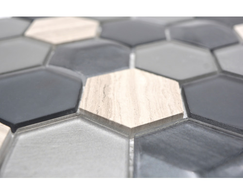 Glasmozaïek Kristal met natuursteen HXN 22 grijs 26x30 cm