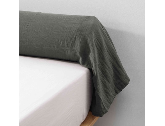TERRE DE NUIT - Taie d'oreiller Taie de traversin double gaze de coton gris anthracite 140 c...