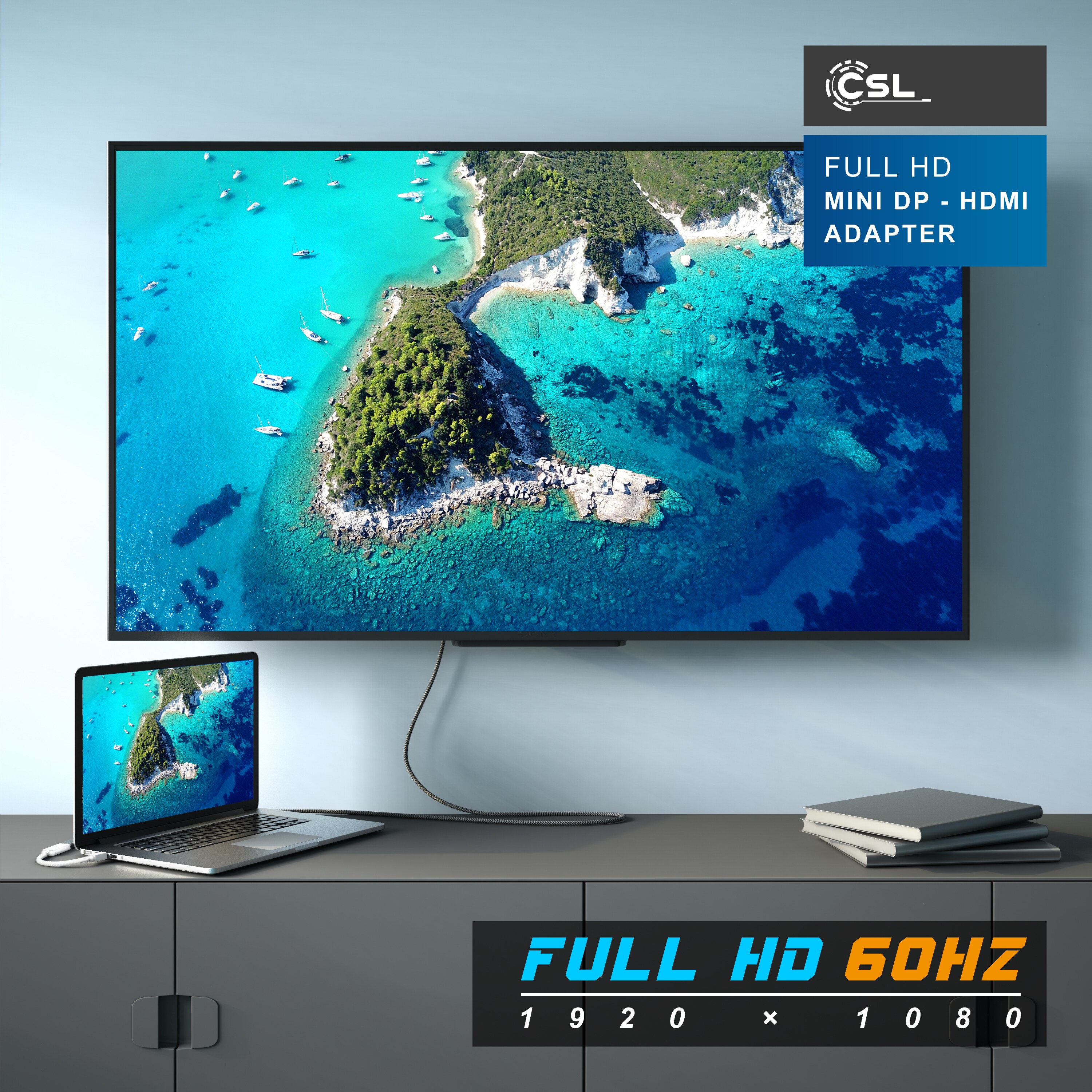 CSL Mini DisplayPort zu HDMI Adapter, Full HD MiniDP zu HDMI Buchse Konverter / Adapterkabel - 0,15m