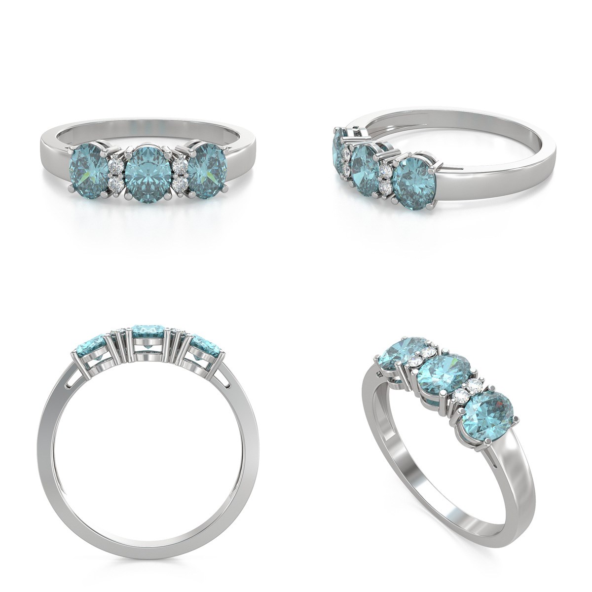 Bague ADEN Aigue-Marine et diamants sur Argent 925 2.25grs