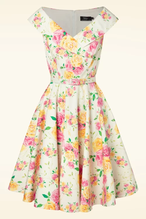 Vintage Diva  Aurelia swing jurk met roze en gele bloemen