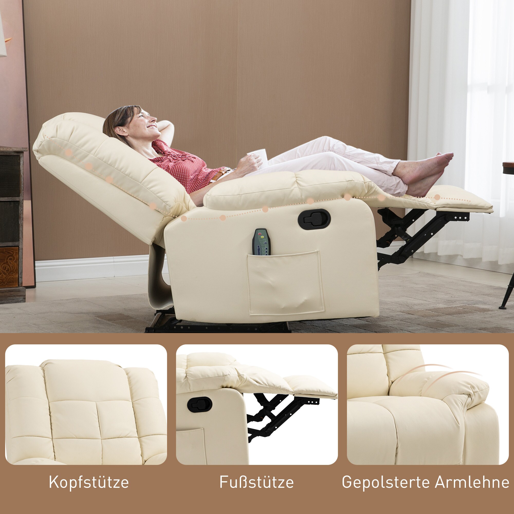 HOMCOM Massagesessel mit Liegefunktion und Fernbedienung 94B x 99T x 99H cm