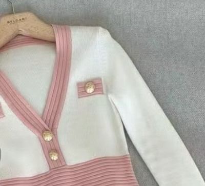 Sancus - Mini-jurk met lange mouwen, V-hals en contrasterende afwerking, gebreid
