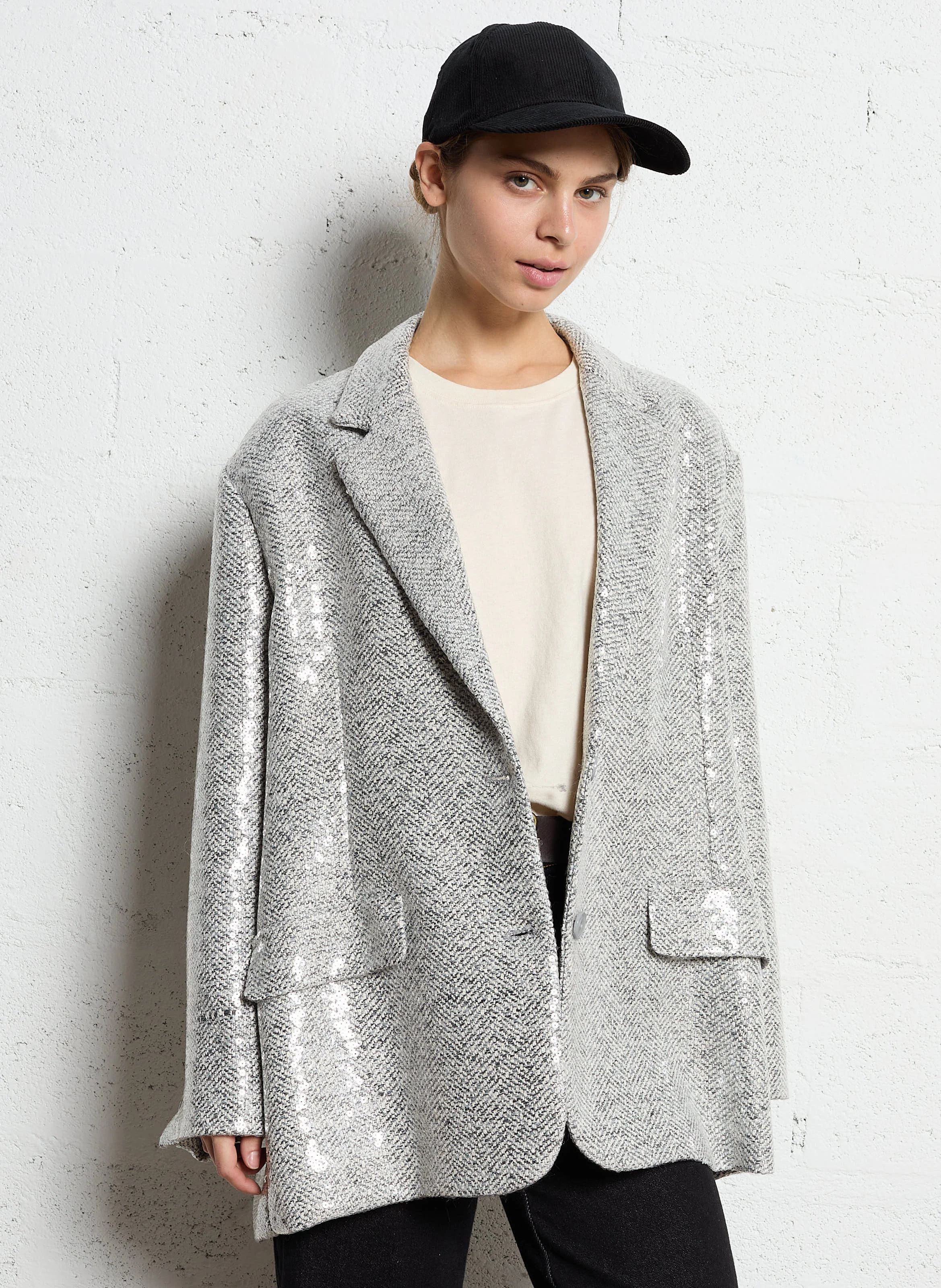 Veste de tailleur à sequins| Gris
