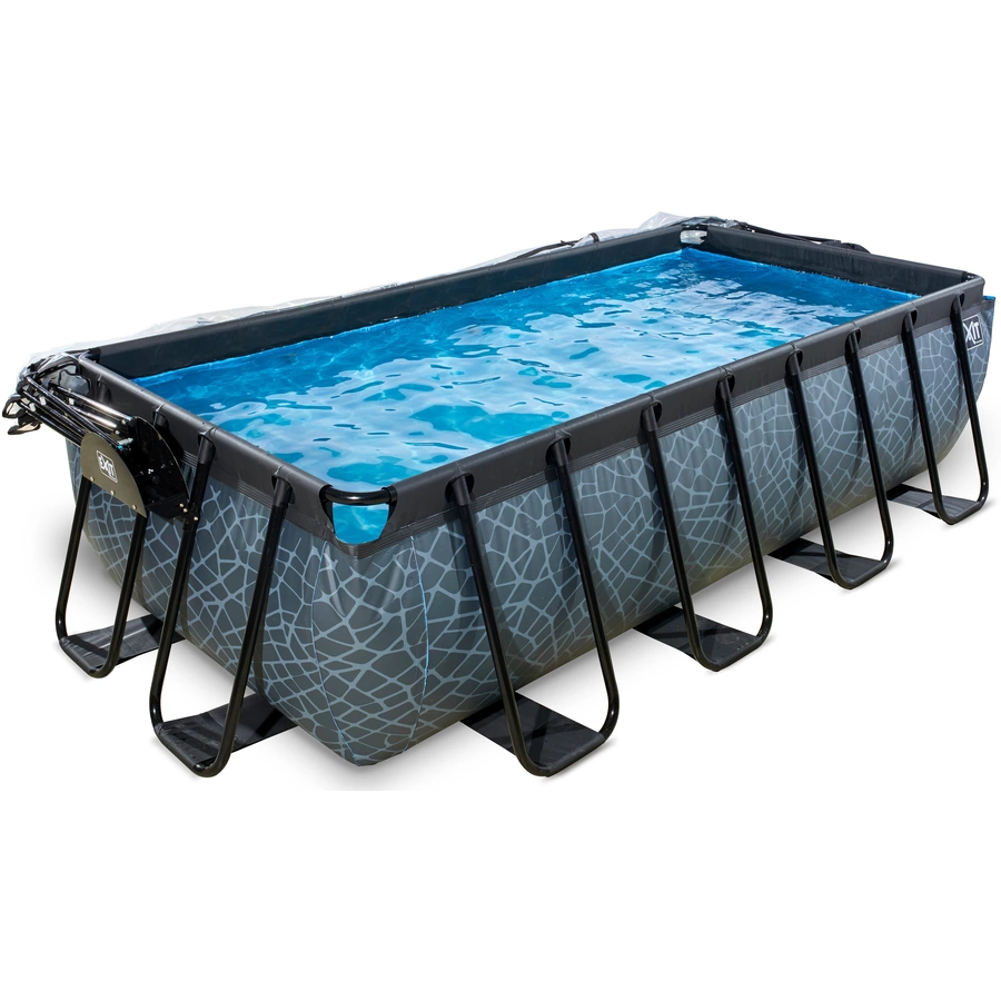EXIT Pool Stone 400x200cm mit Abdeckung und Sandfilterpumpe, grau