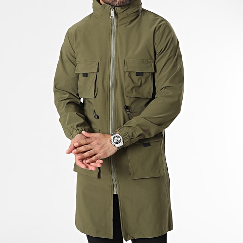 Veste Zippée Longue Vert Kaki