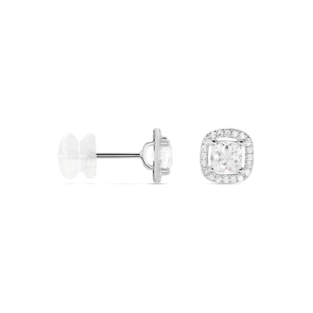 Boucles D'oreilles Puces Adrienne Or Blanc Oxyde De Zirconium