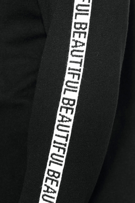 Long-Strickjacke, offene Form, Ärmel-Schriftzug