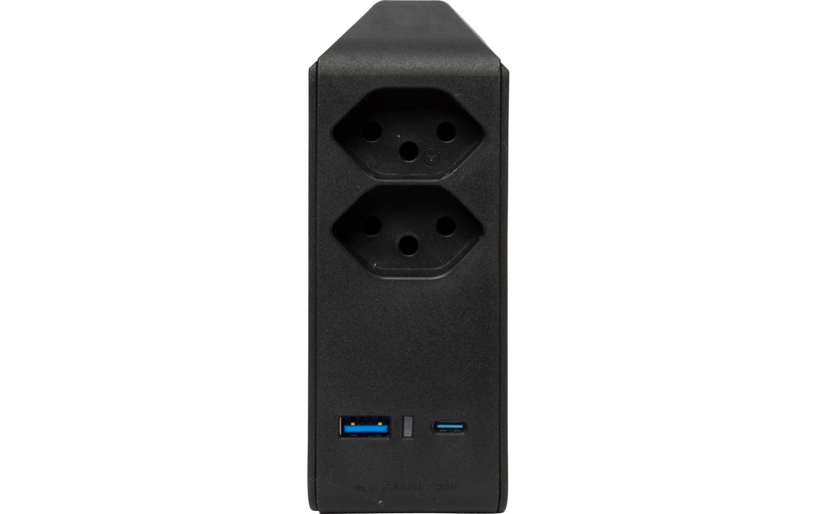Abzweigstecker 2 x T13, 1 x USB A, 1 x USB C, 300° drehbarStabiler, formschöner Mehrfachstecker ohne Schalter aus hochbruchfestem Kunststoff