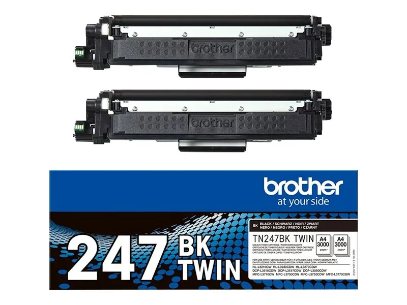 Brother TN247BK TWIN - 2 pakker - Højtydende - sort - original - tonerpatron - for Brother DCP-L3510, L3517, L3550, HL-L3270, L3290, MFC-L3710, L3730, L3750, L3770