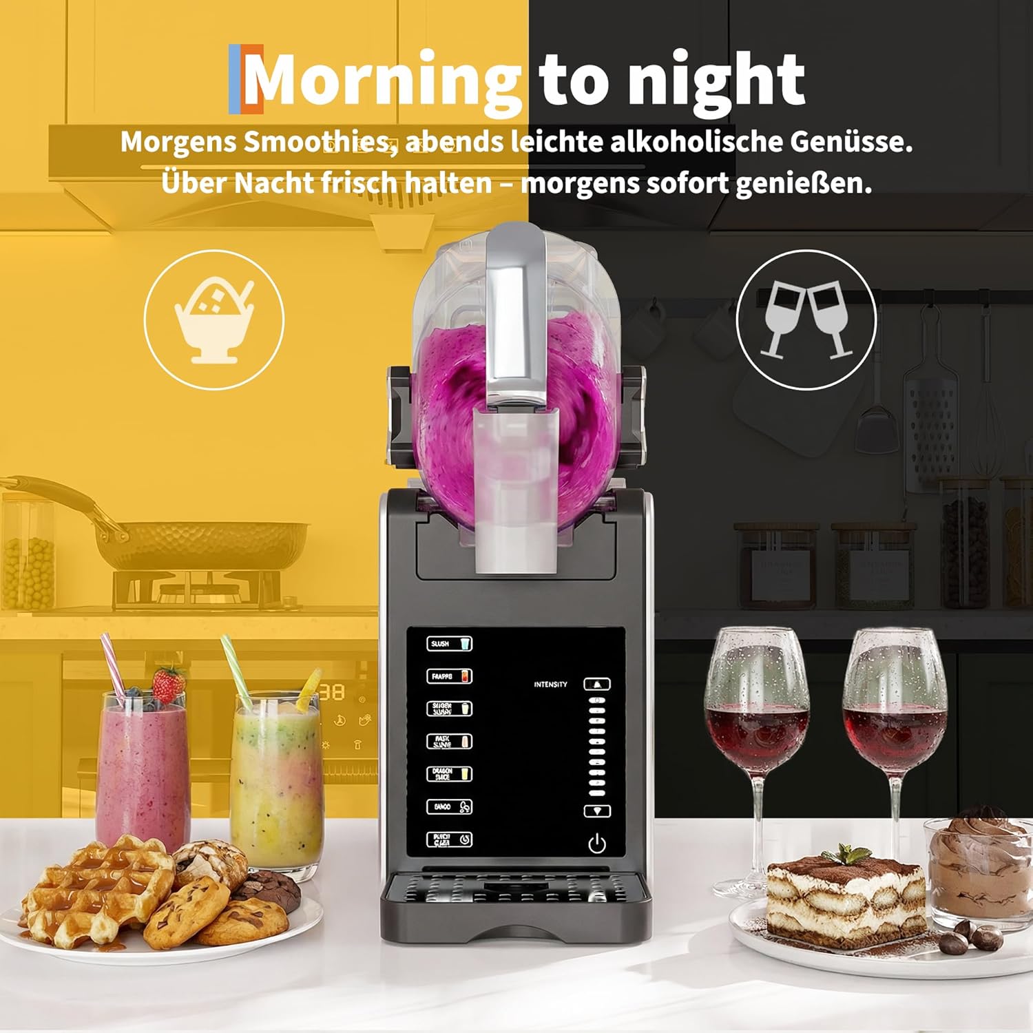Slushmaschine 1,9 L, Slushy Maschine Für Zuhause Mit 5 Automatikprogrammen, LED Display, Selbstreinigung, Eisfreie Frozen Drink Maker Für Milchshakes, Margaritas, Smoothies,Slushie Machine