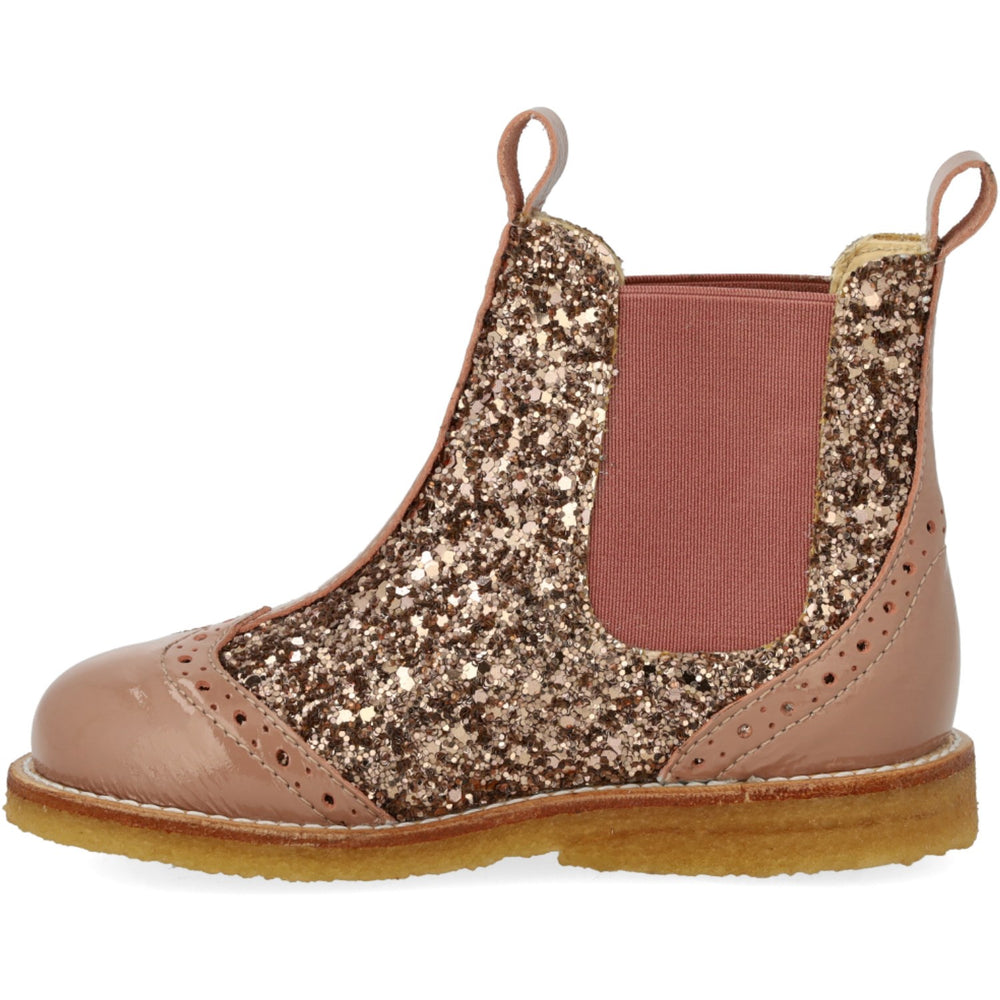 Køb Angulus Clay/Clay Glitter/Rosa Chelsea Støvle Med Glitter Og Brogues Detaljer