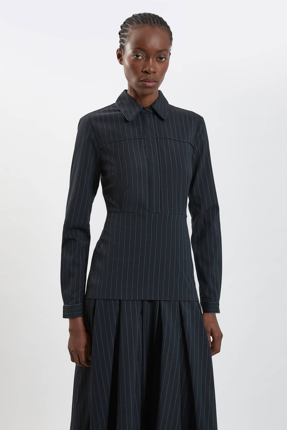 KarenMillen Robe Maxi Cintrée À Rayures Tennis Avec Col Chemisier
