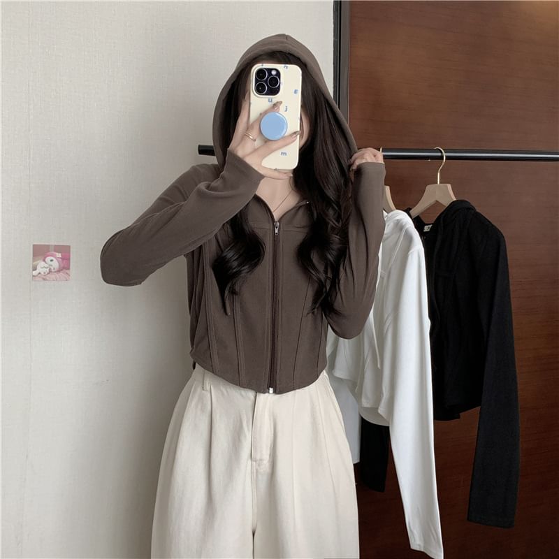 Racoon - Effen cropped hoodie met rits