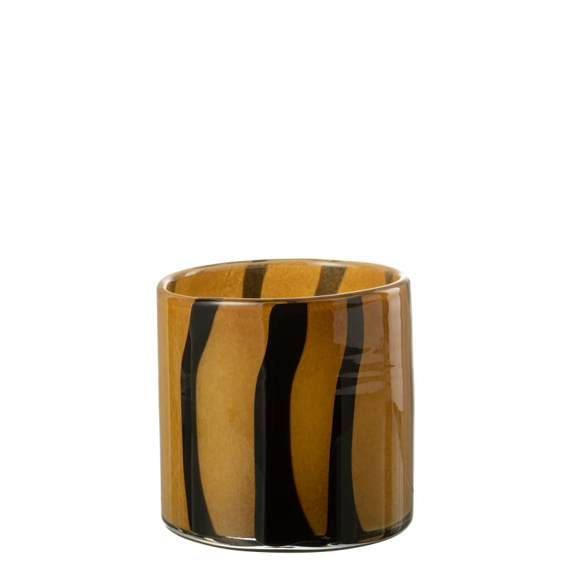 Photophore en verre marron avec lignes noires l18*l18*h18