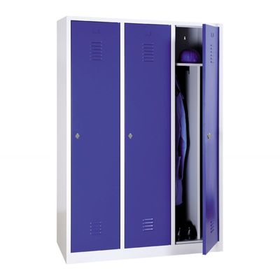 Vestiaire industrie salissante monobloc 3 colonnes - H180 x L120 x P50 cm - gris/bleu