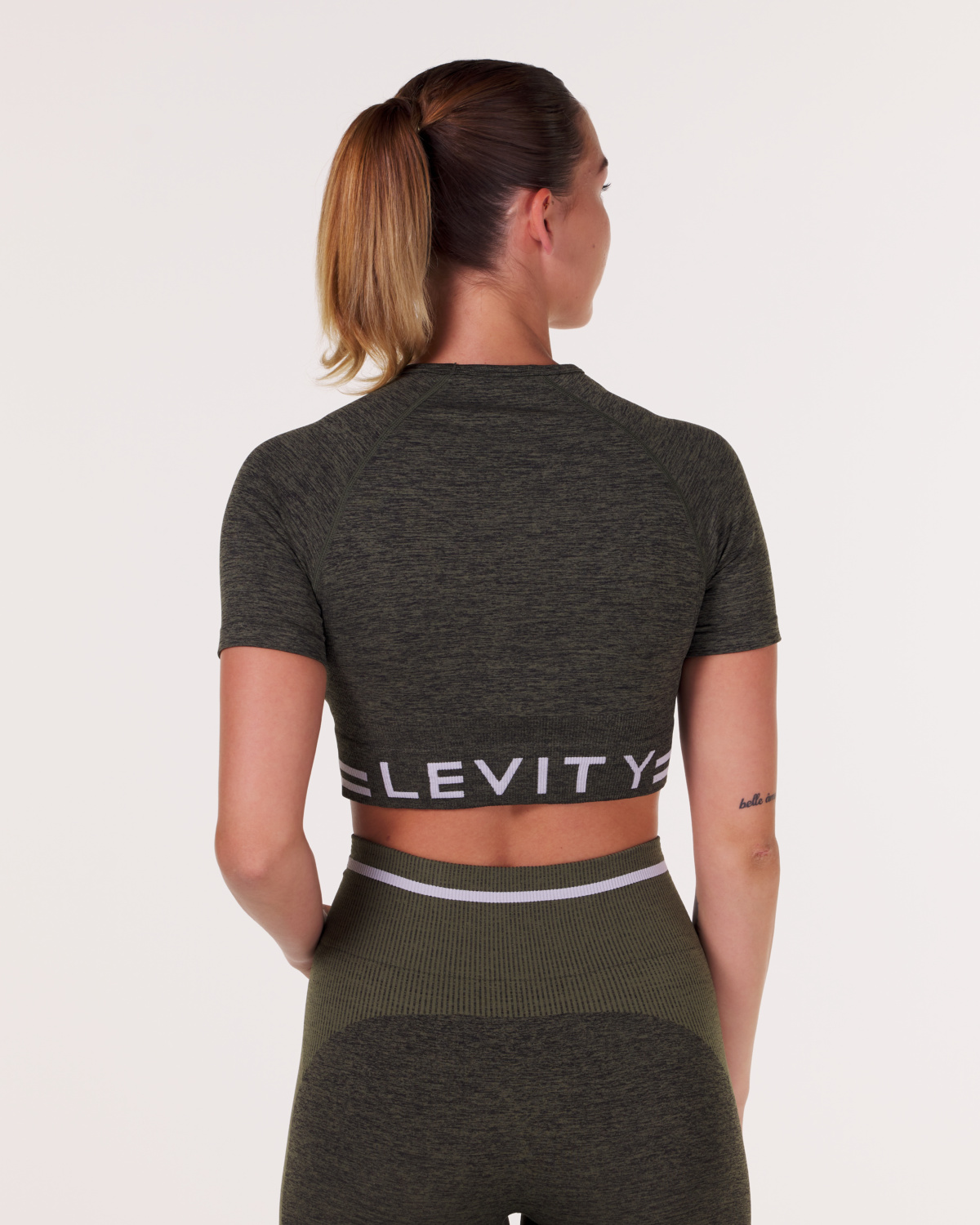 LEVITY Gravity Logo Seamless Crop Tee Green Olive Marl