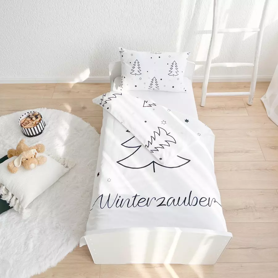 Traumhelden Bettwäsche Tannenbaum Kinder-Bettwäsche, Flanell, 40x60 + 100x135 cm Tannenbaum Winterzauber